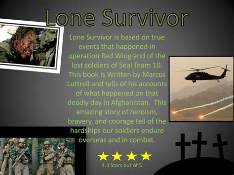 Lone Survivor Lone Survivor is based on true events that happened in operation Red Wing and of ...