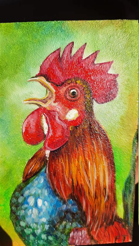 Crowing Rooster oil painting Birds painting Farmhouse wall | Etsy