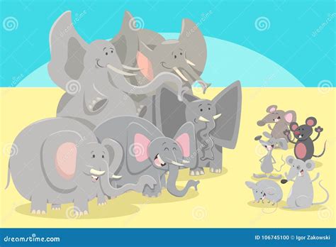 Cartoon Elephants and Mice Animal Characters Stock Vector - Illustration of group, characters ...