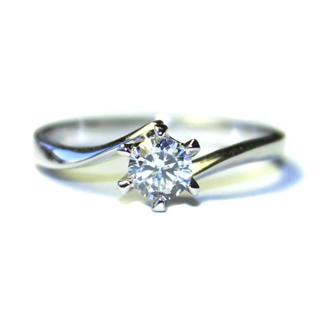 Curved Solitaire Diamond Promise Ring - White Cubic Zirconia - Beautiful Promise Rings