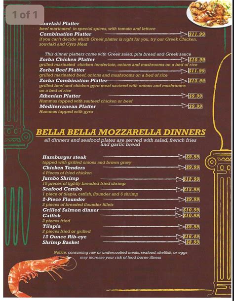 Menu at Bella Bella Mozzarella restaurant, Lavonia