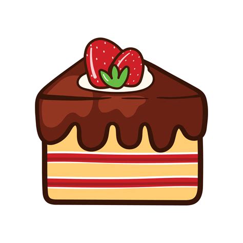 Cake Slice with Strawberry Food Bakery Cartoon Doodle Icon Vector ...