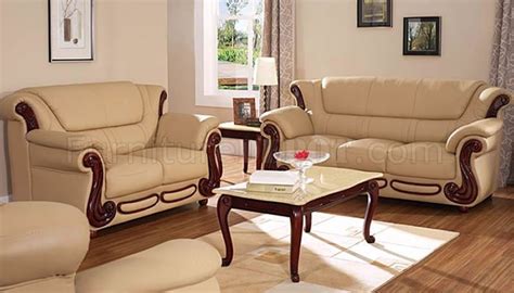 Beige Color Leather Sofa & Loveseat Elegant Living Room Set