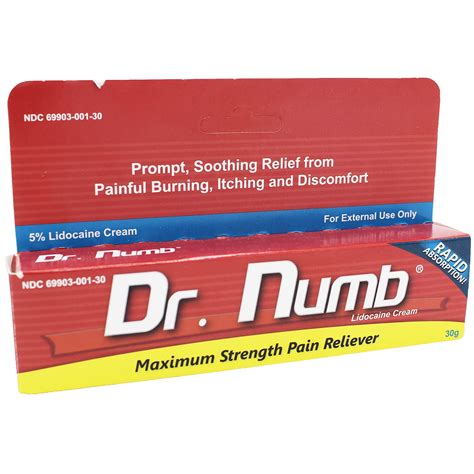 Dr. Numb 5% Lidocaine Topical Anesthetic Numbing Cream for Pain Relief, Maximum Strength with ...