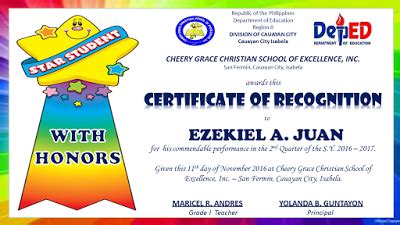 Certificate Of Recognition Deped With Honors Download for free editable certificate templates ...