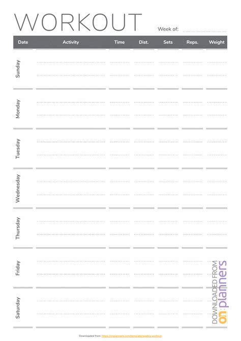 Download Printable Weekly Workout Template Pdf with Blank Workout Schedule Template ...