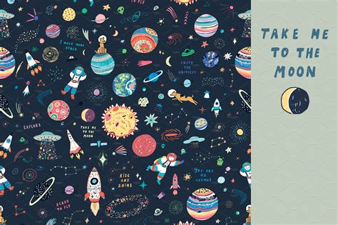 Take me to the Moon space illustration | Creative Market