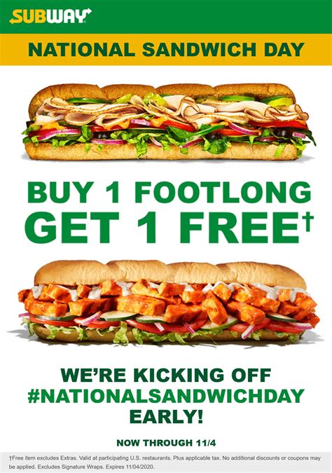 [December, 2020] 3rd footlong sub sandwich free at Subway #subway coupon & promo code | The ...