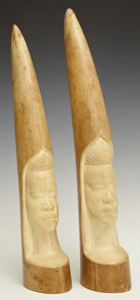 Pair of African Figural Carved Ivory Elephant Tusks, : Lot 1121