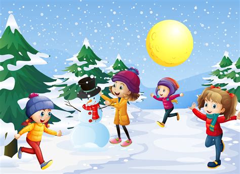 Kids playing in the snow on christmas 377172 Vector Art at Vecteezy