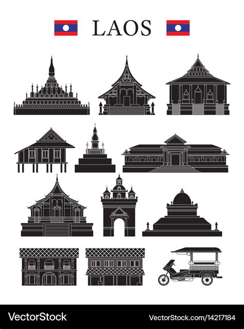 Laos landmarks and culture object set Royalty Free Vector