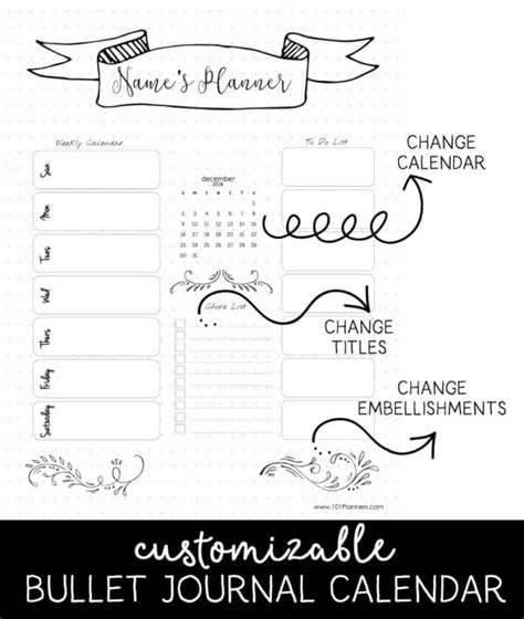 Bullet Journal Calendar | Free customizable printable