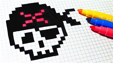 Halloween Pixel Art - How To Draw Pirate Skull #pixelart - YouTube