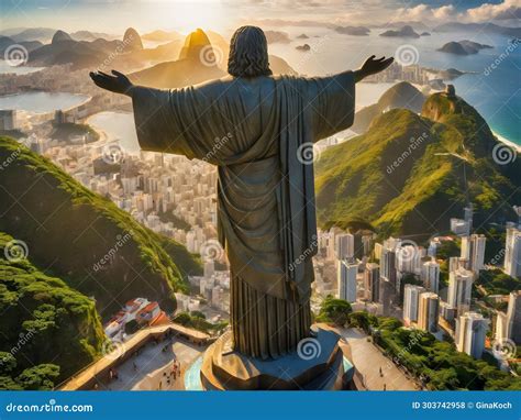 Embracing the City: Christ the Redeemer at Sunrise Stock Illustration - Illustration of ...