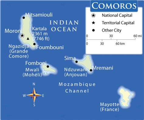 Comoros map. Terrain, area and outline maps of Comoros ...