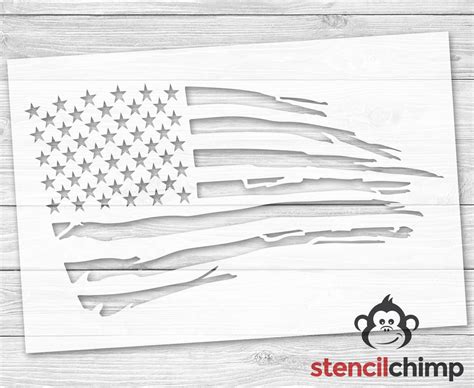 American Flag Stencil Distressed Flag Stencil Tattered Flag Torn Flag Patriotic Stencil USA ...