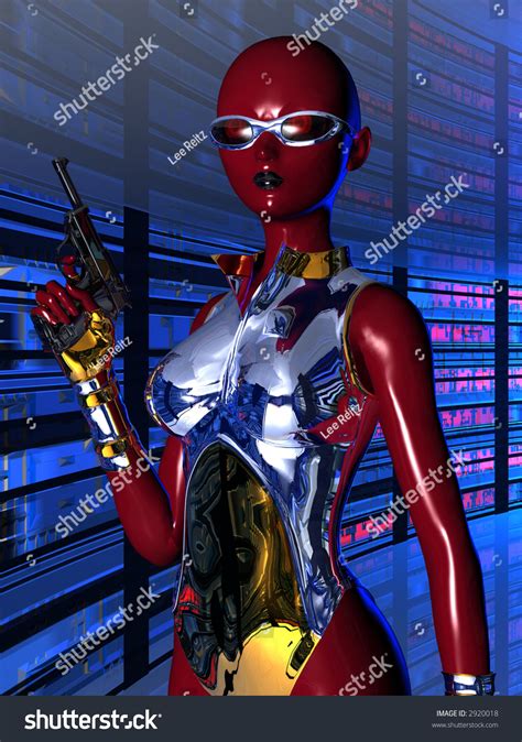 Sci-Fi Female Android. 3d Illustration Of A Dark Red Female Robot With ...