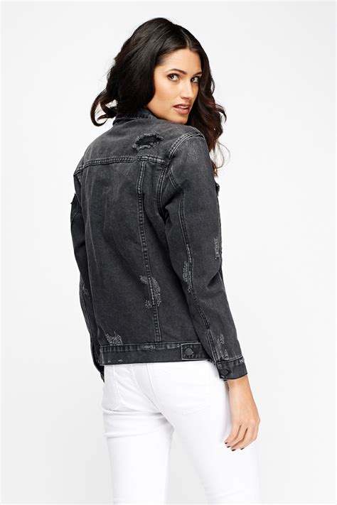 Distressed Black Denim Jacket - Just $7