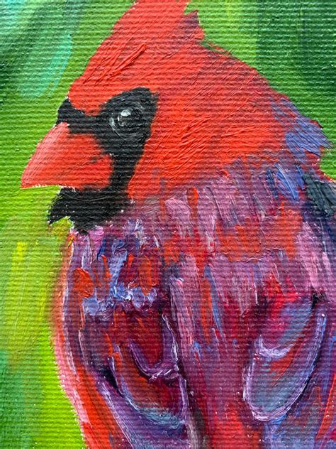 Red Cardinal Bird Oil Painting on Canvas. Bird Art. Original Oil ...