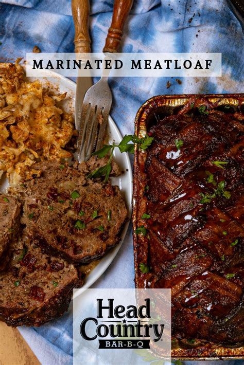 meat, potatoes and other food on a plate with the words marinated meatloaf