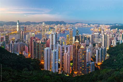 China, Hong Kong, Victoria Peak. View over Hong Kong from Victoria Peak ...