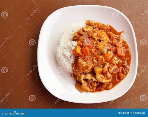 Spicy Chicken Curry and Rice Stock Image - Image of butter, fried: 33780617