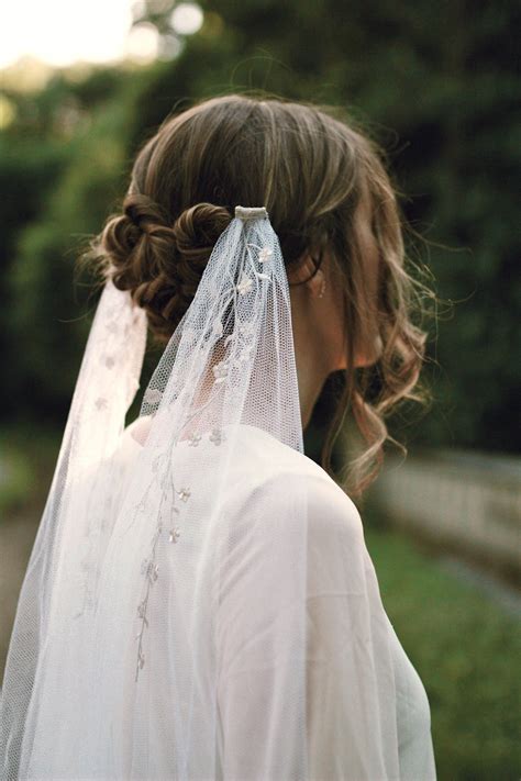 Embroidered Bridal Veil, White Wedding Veil, Cathedral Length Veil, Draping Veil, Ethereal ...