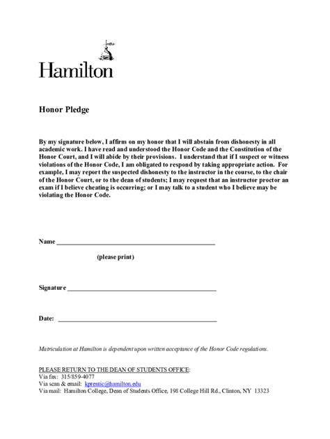 Fillable Online Honor Pledge form Fax Email Print - pdfFiller