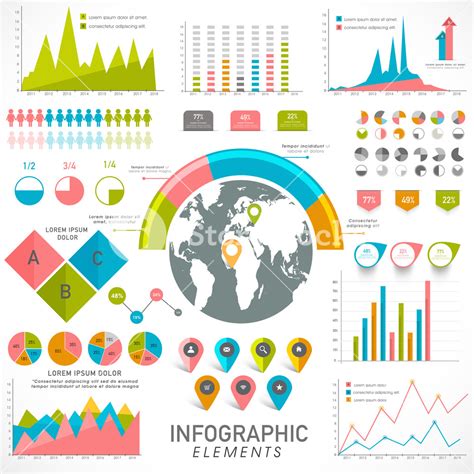 Creative statistical infographic elements with colorful graphs and charts for business purpose ...