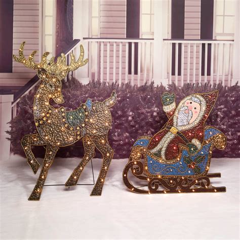 Christmas Santa Sleigh and Reindeer Lighted Outdoor Yard Decor ...