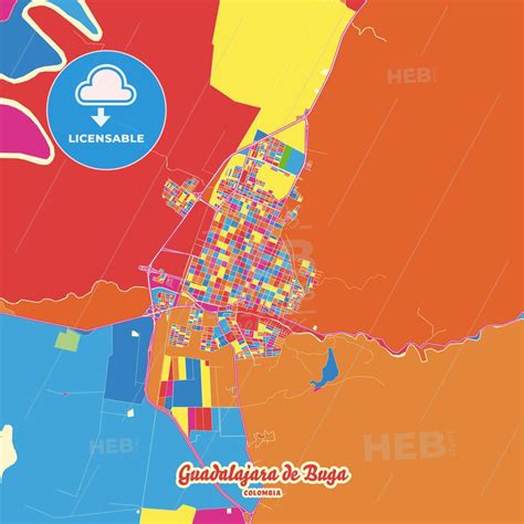 Guadalajara de Buga, Colombia Crazy Colorful Map Print Template