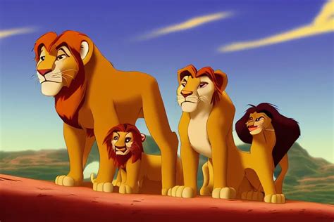 simba, mufasa and sarabi from lion king looking at joe | Stable Diffusion