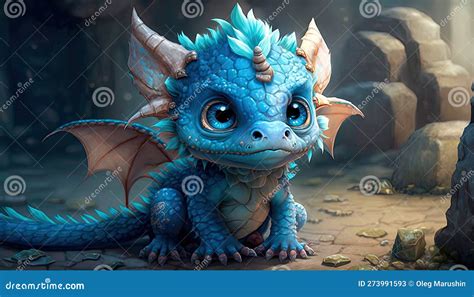 A Charming Cute Baby Dragon. Realistic Illustration of a Fantasy Background Concept Art ...