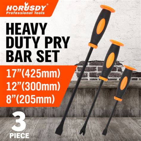 3pc Pry Bar Set Crowbar Strike Cap 8" 12" 17" Carbon Steel Non-slip ...