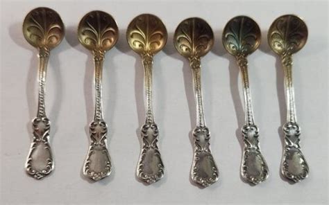 Set of 6 Sterling Silver Individual Salt Spoons w/Gold Washed Bowls | eBay