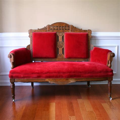 Vintage Eastlake Sofa Antique Settee Love Seat Red Couch