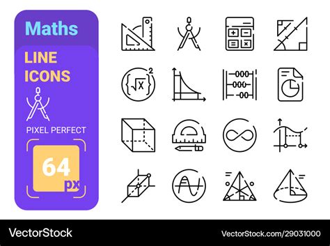 Maths symbols algebra and geometry line icons Vector Image