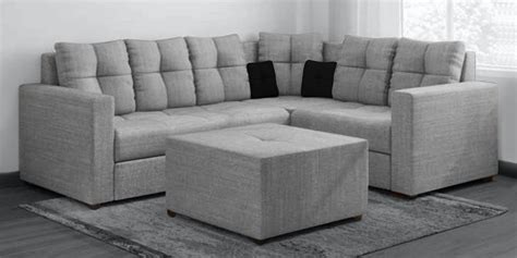 Buy Samantha 6 Seater Corner Sofa with Ottoman in Light Grey Colour by ...