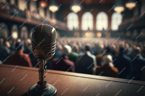 Premium AI Image | Microphone captured on a background of an audience ...