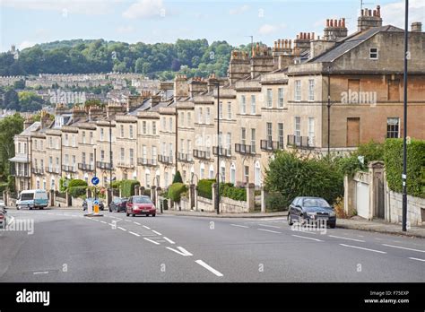 Georgian terraced houses on Bathwick Hill in Bath, Somerset England United Kingdom UK Stock ...