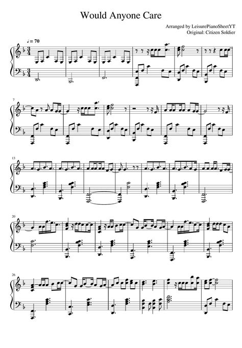 Citizen Soldier - Would Anyone Care Лист by Leisure Piano Sheets YT