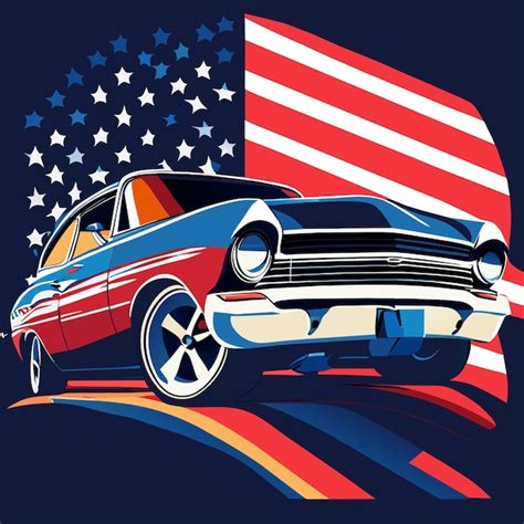 Premium Vector | American flag vintage car iconic vector