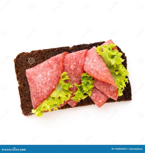 Sandwich with Salami Sausage on White Background Stock Photo - Image of ...