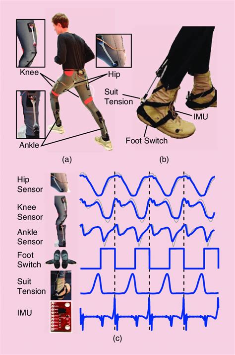 The sensor systems. (a) The sensor suit to measure gait kinematics [37]... | Download Scientific ...