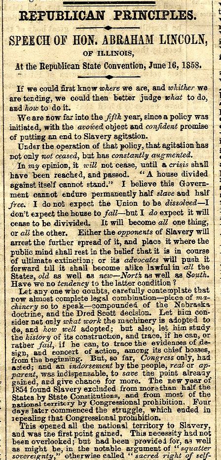 ABRAHAM LINCOLN'S "HOUSE DIVIDED" SPEECH | The Mitchell Archives ...