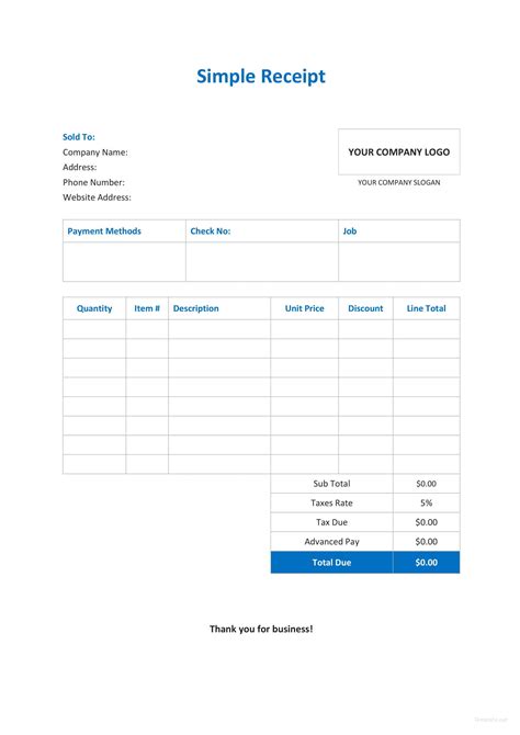 Easy Printable Receipt