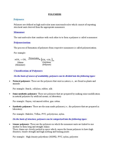 An In-Depth Look at Polymers: Their Classification, Properties, Synthesis and Applications | PDF ...