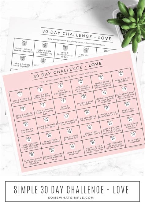 30 Day Love Challenge + Printable Calendar | Love challenge, Challenges, 30 day