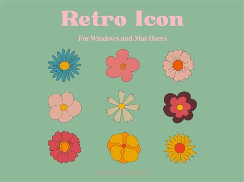 Retro Flowers DESKTOP ICON _ Folder Icons, Mac Icon, Windows Icon, Desktop Organizer, Minimalist ...