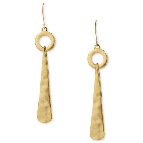 Robert Lee Morris Earrings, Gold-tone Hammered Linear Drop Earrings in ...